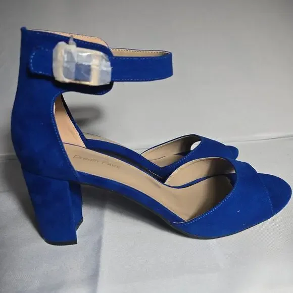 Dream Pairs Chunky Low Heel Ankle Strap Royal Blue Dress Heels Size 11 - Picture 4 of 7